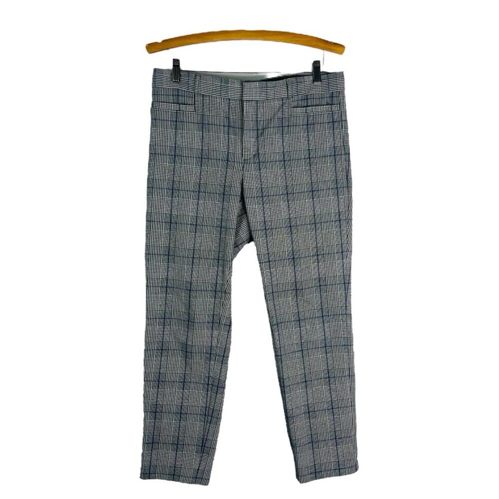 Banana Republic black white blue plaid houndstooth preppy academia pants 10